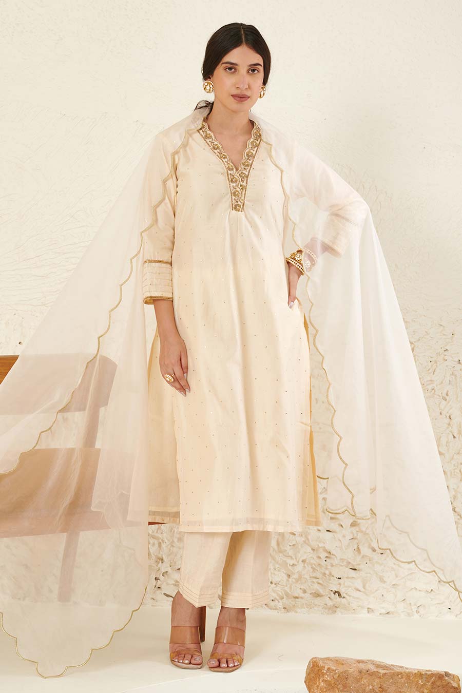 Ivory Embroidered Kurta Set