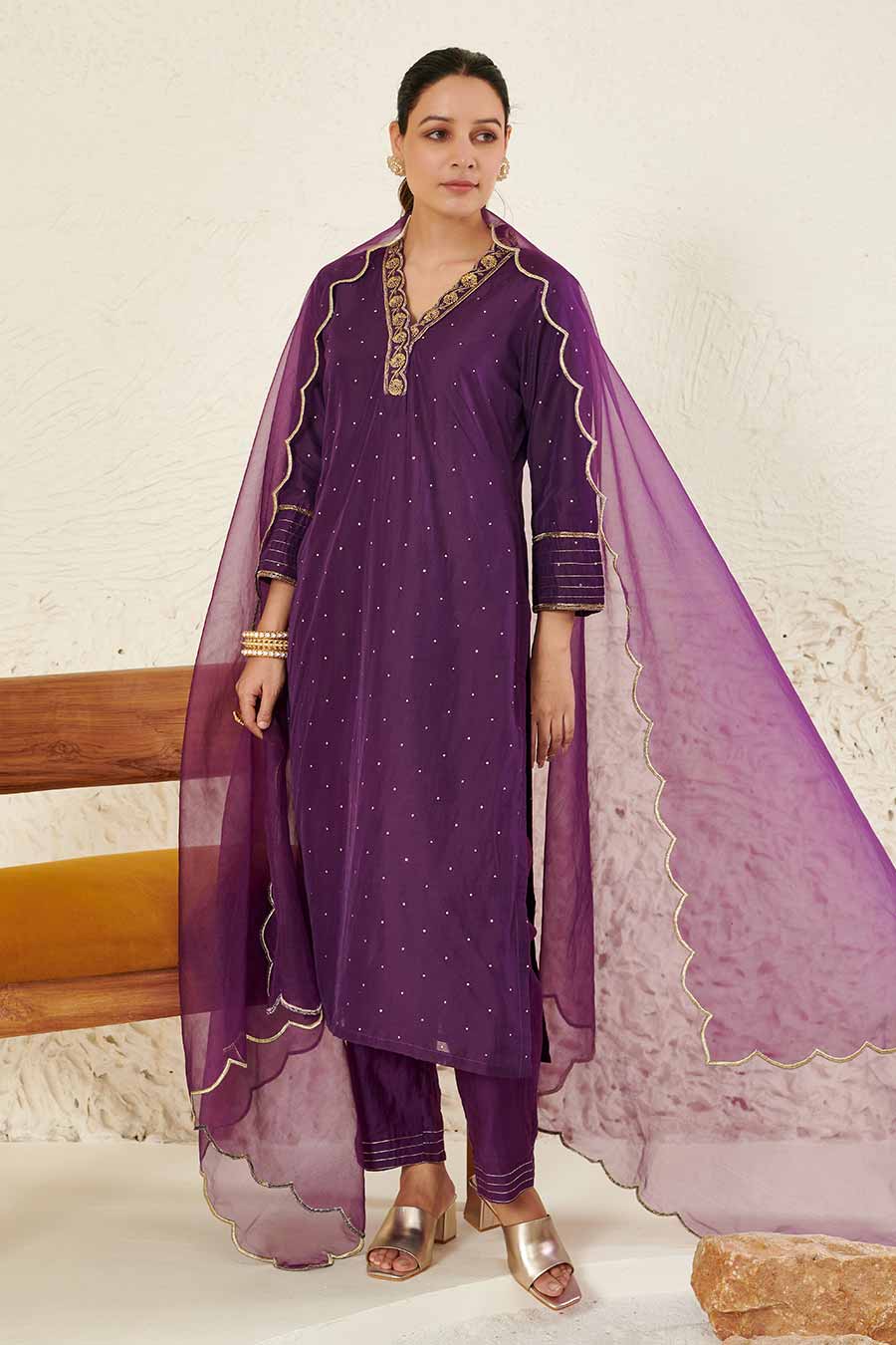 Purple Embroidered Kurta Set