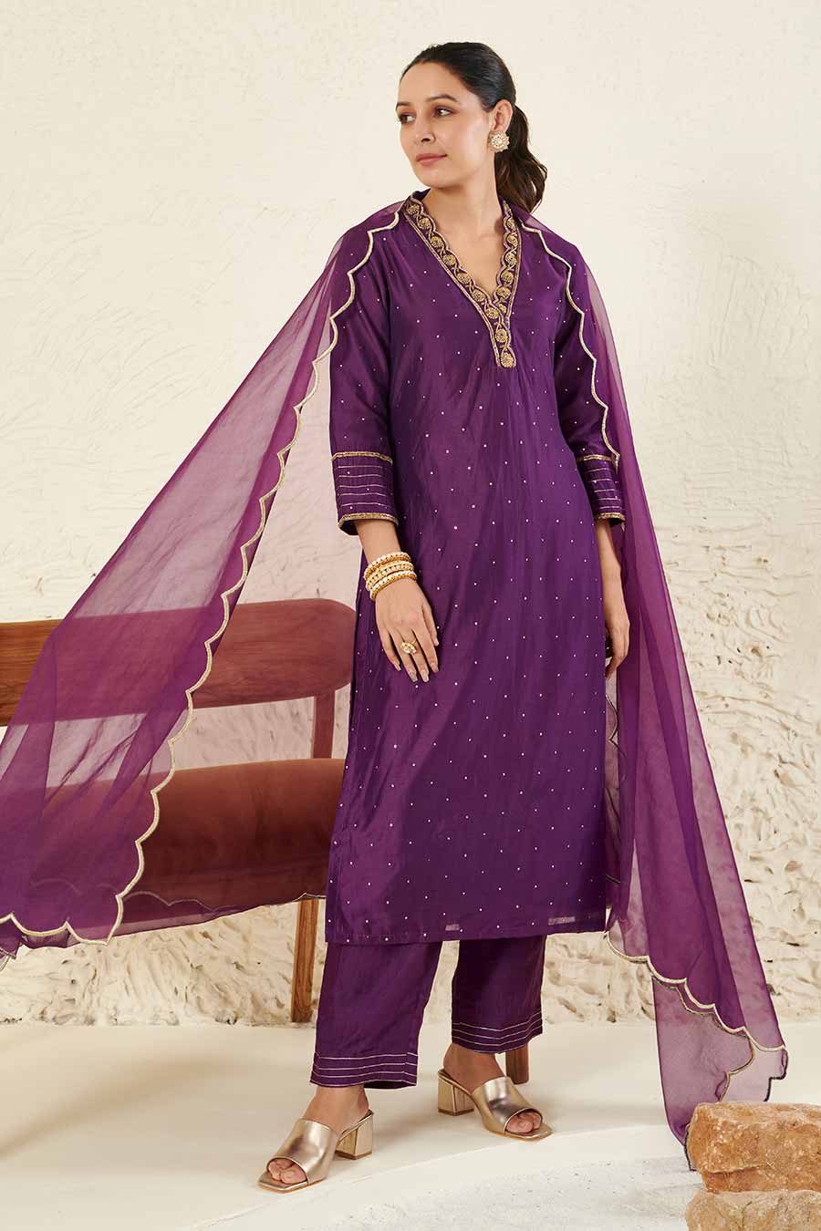 Purple Embroidered Kurta Set