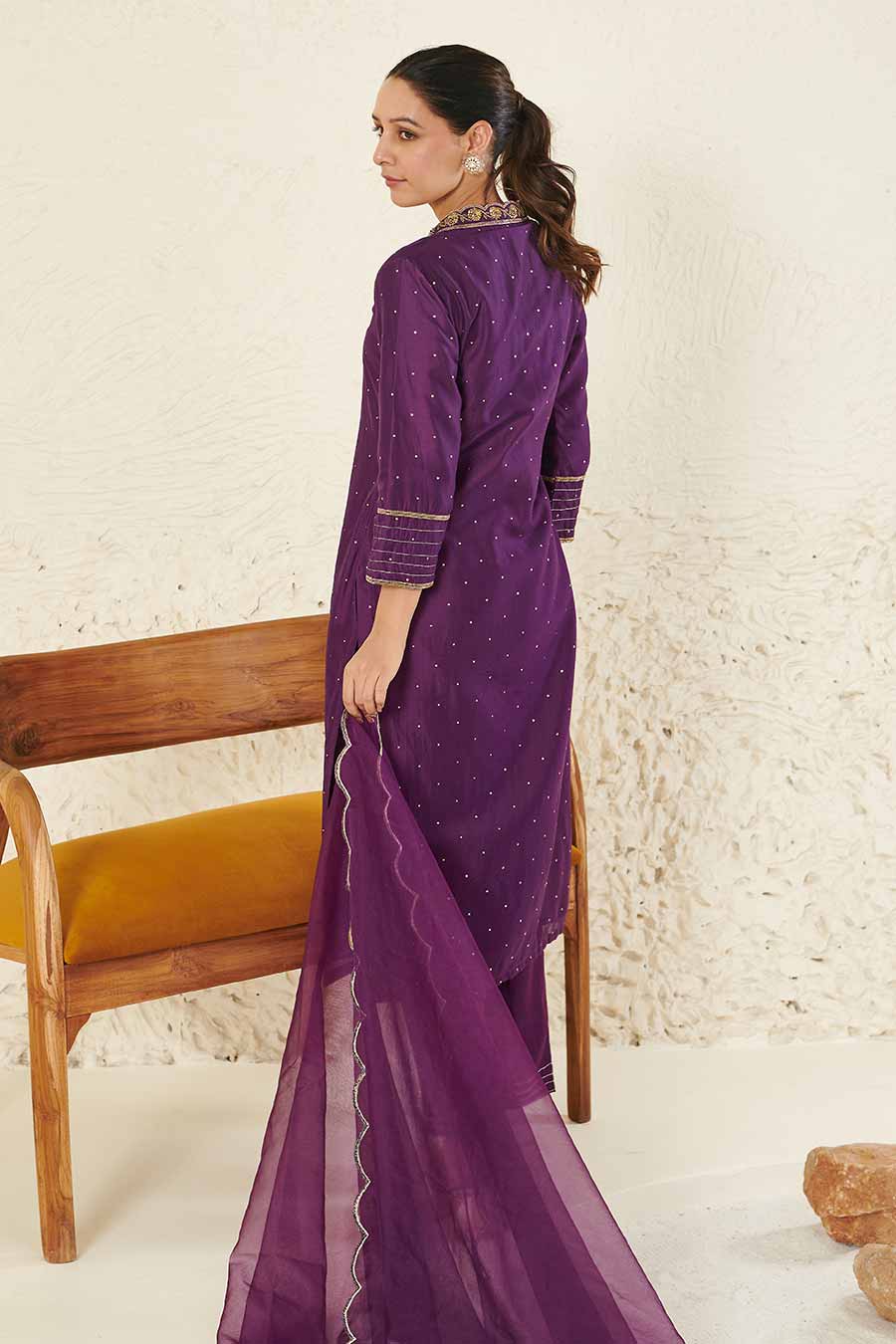 Purple Embroidered Kurta Set