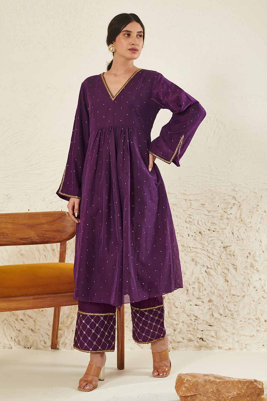 Purple Embroidered Kurta & Pant Set