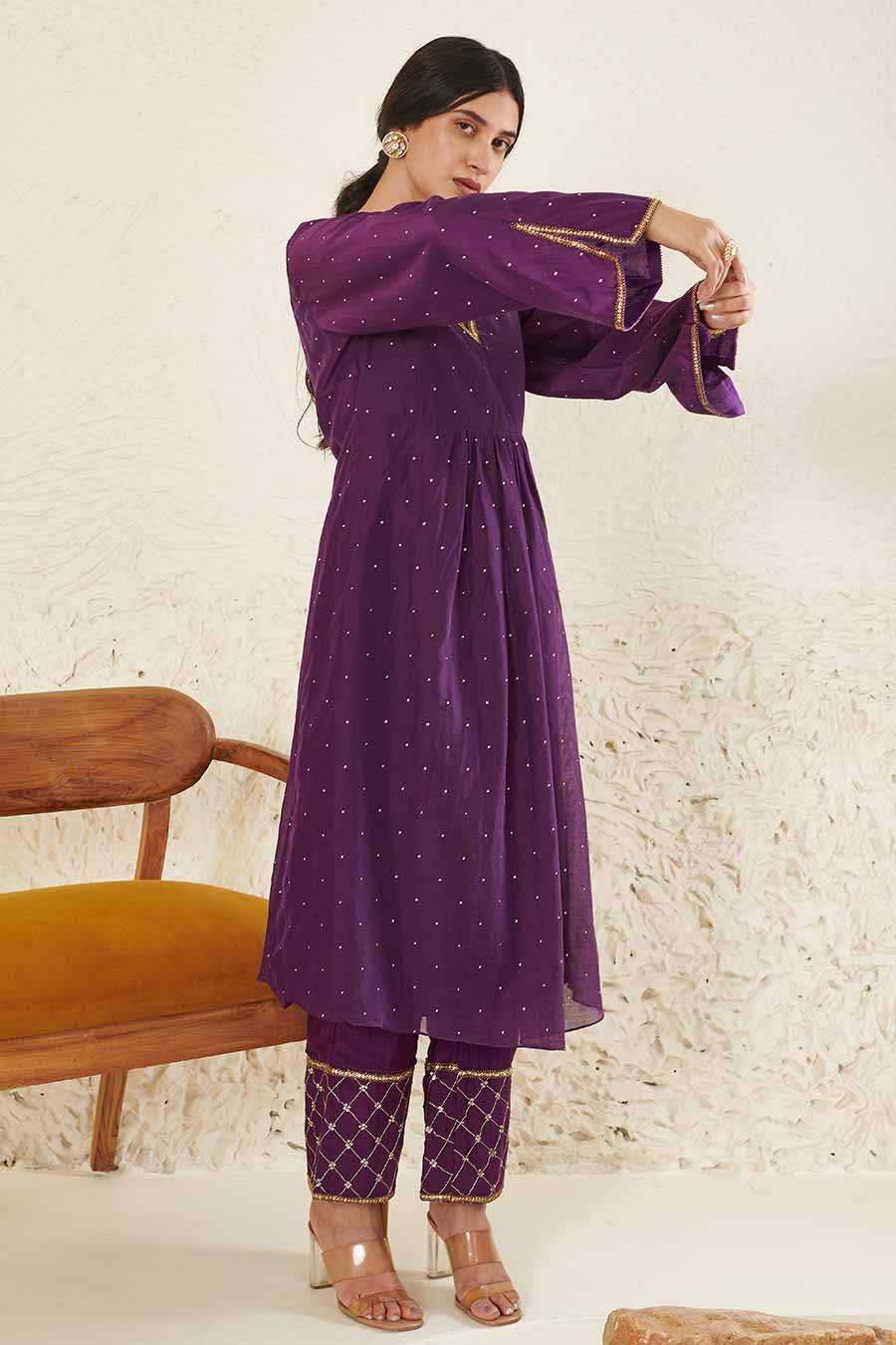 Purple Embroidered Kurta & Pant Set