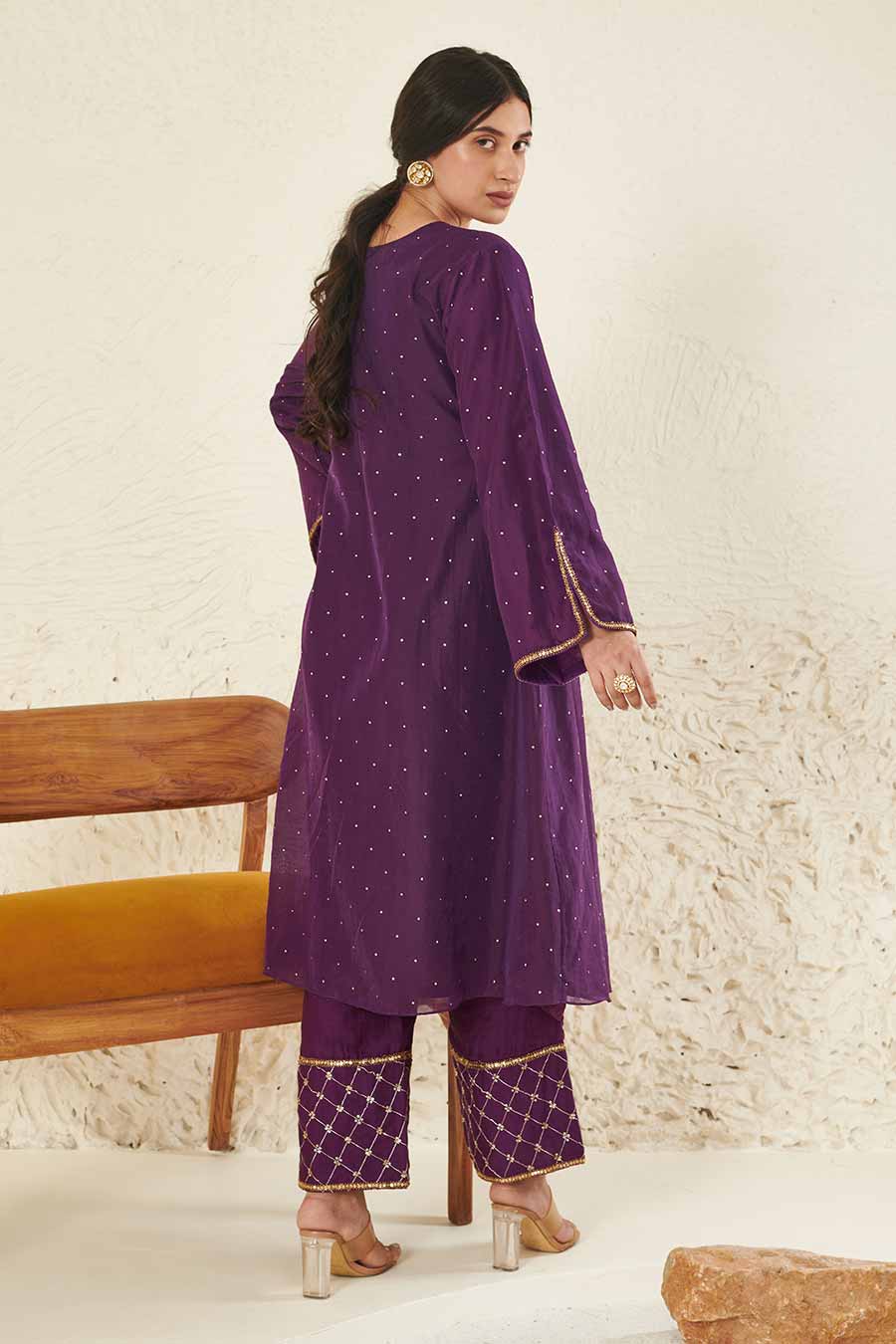 Purple Embroidered Kurta & Pant Set