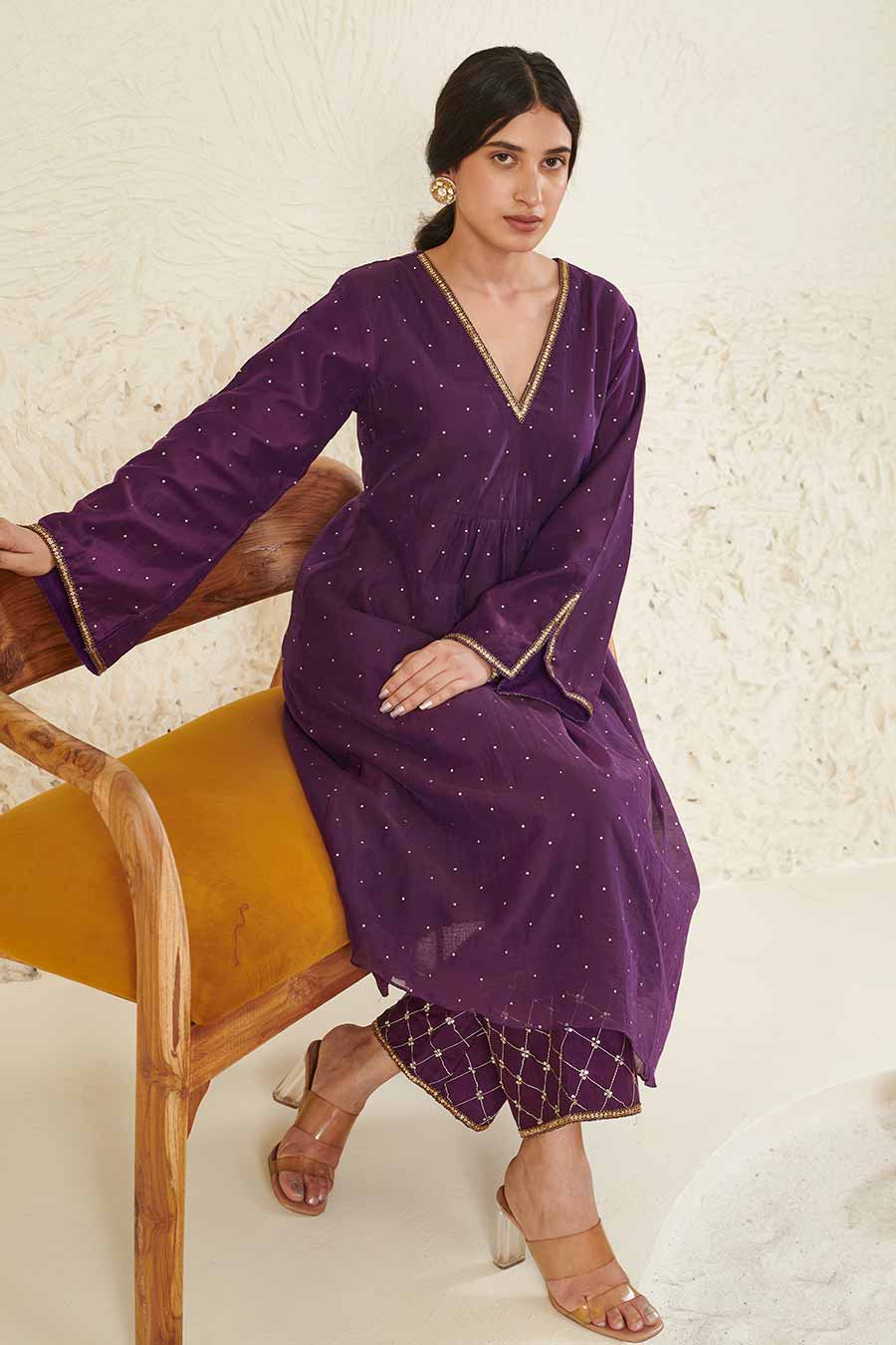 Purple Embroidered Kurta & Pant Set