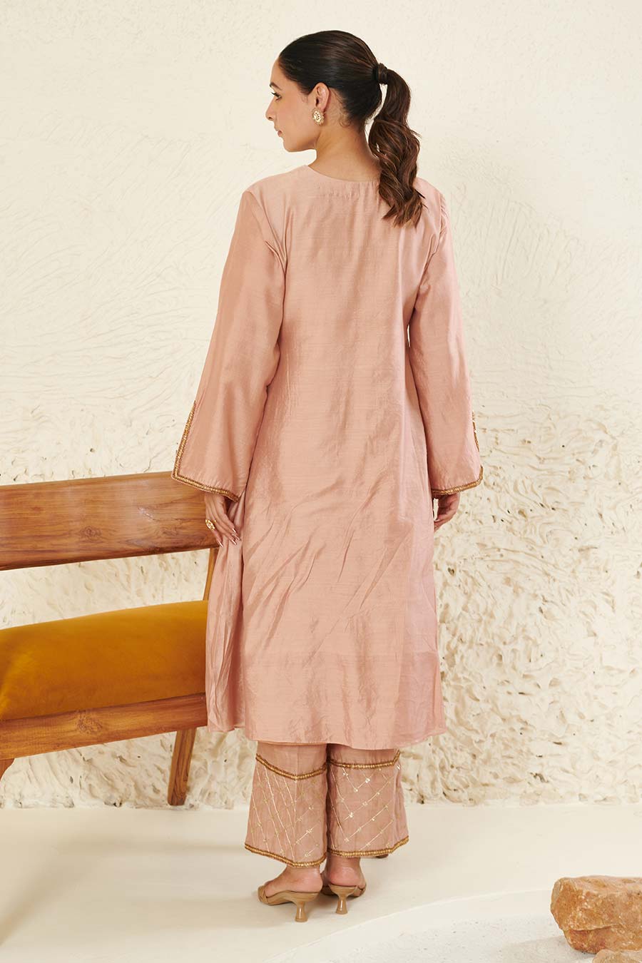 Peach Embroidered Kurta & Pant Set