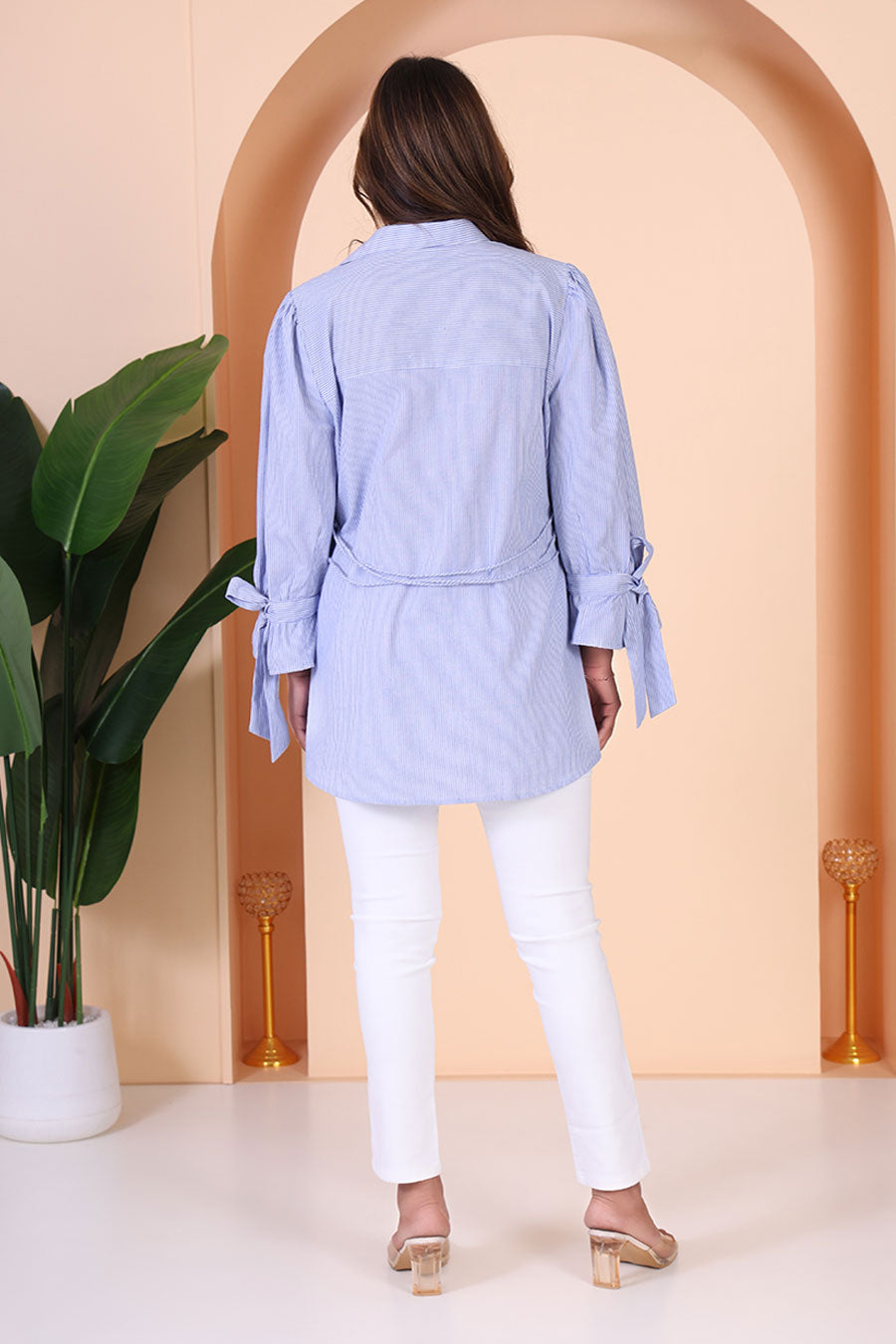 Blue Bird Embellished Striped Shirt