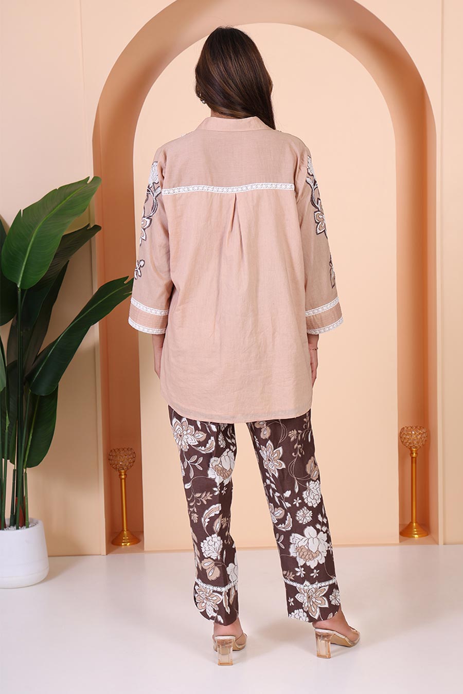 Beige & Brown Embellished Co-Ord Set