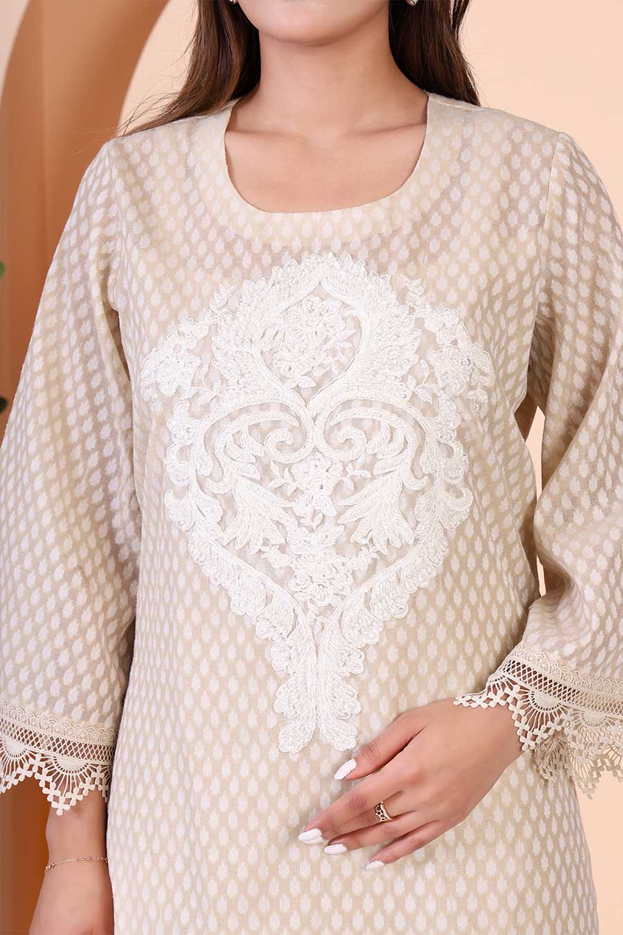 Beige Embellished Tunic & Pant Co-Ord Set
