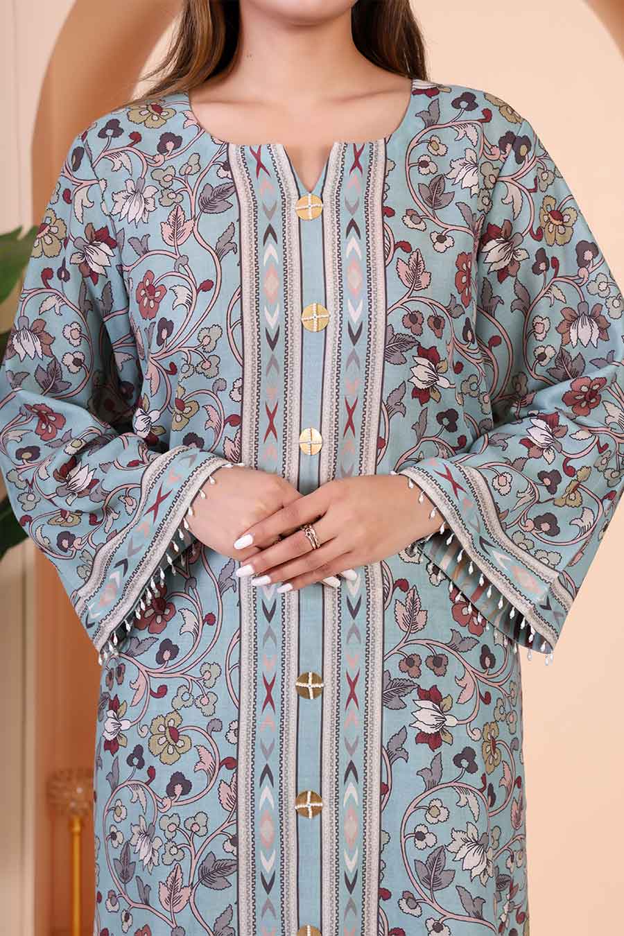 Dusty Blue Printed Kurta & Dhoti Pant Set