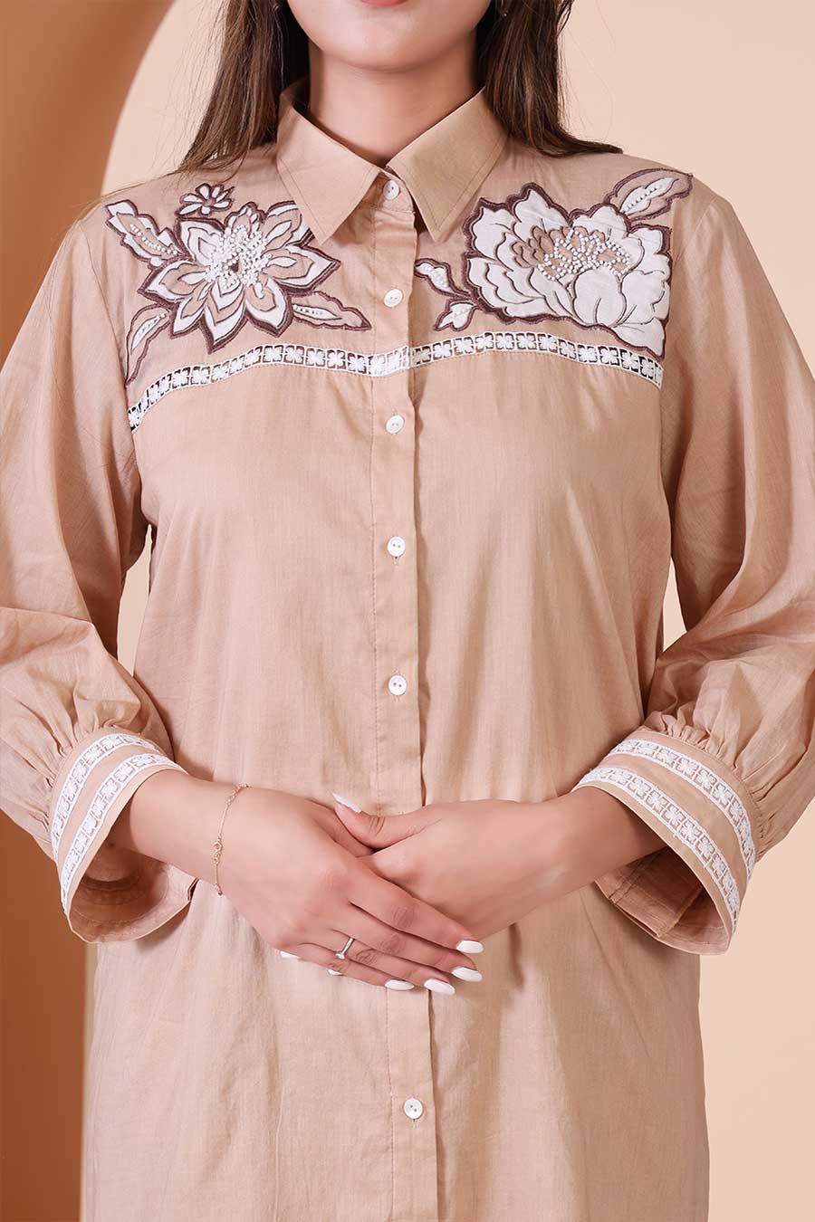 Beige & Brown Embellished Co-Ord Set