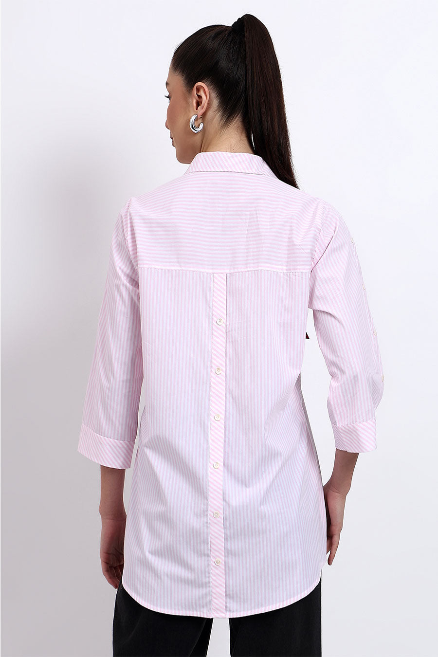 Baby Pink Embellished Striped Shirt