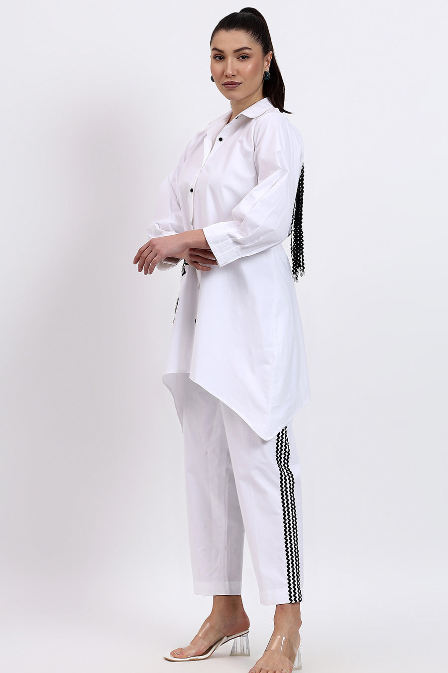 White Embellished Shirt & Pant Co-Ord Set