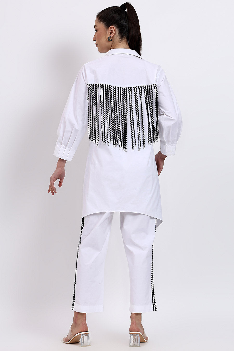White Embellished Shirt & Pant Co-Ord Set