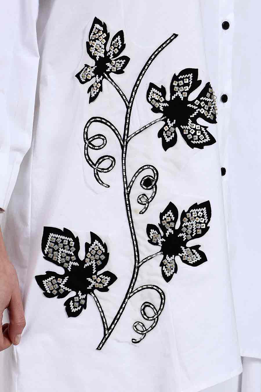 White Embellished Shirt & Pant Co-Ord Set