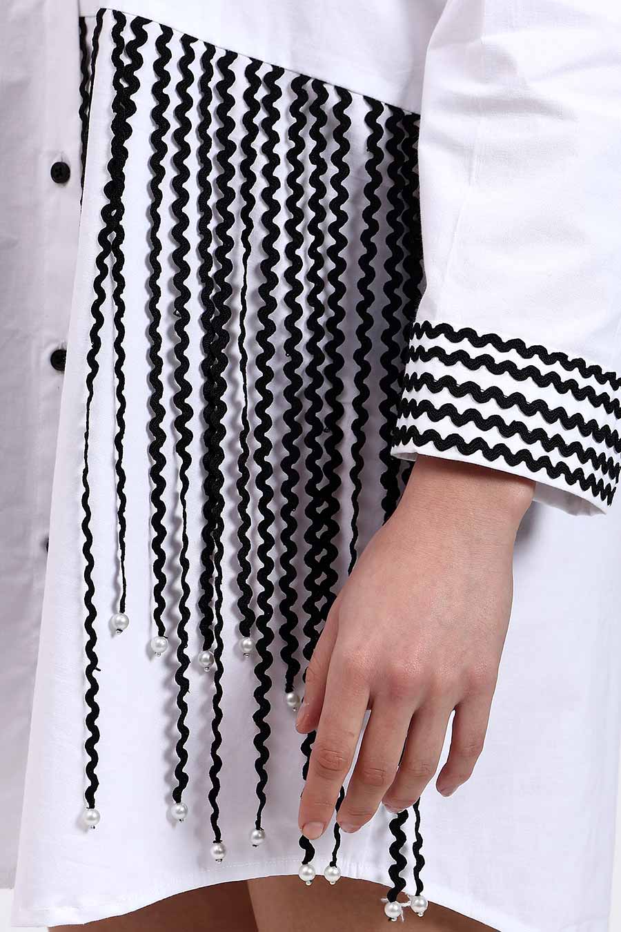 White Hand-Embellished Short Dress