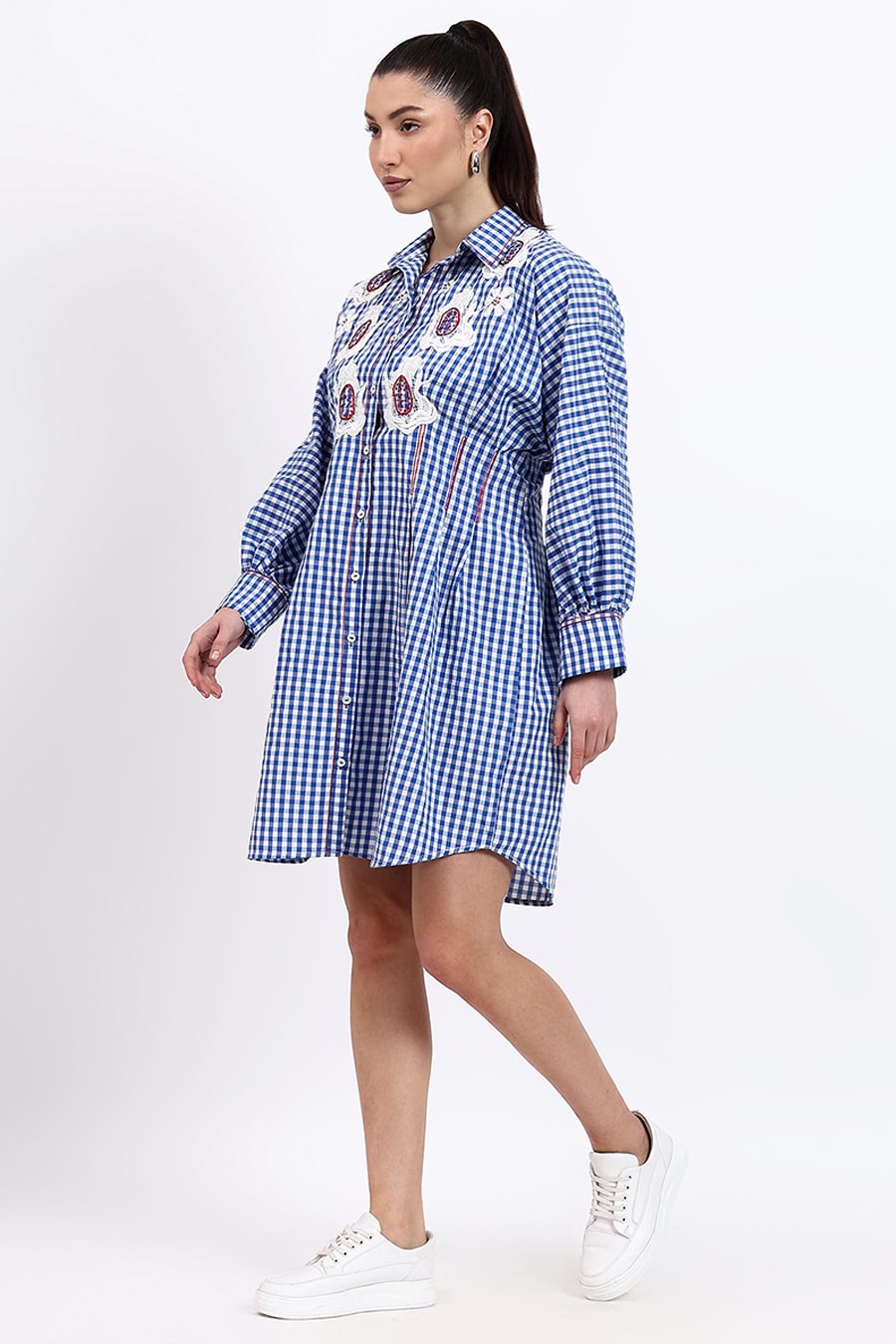 Blue Embellished Checked Shirt