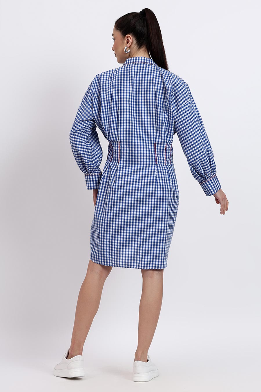 Blue Embellished Checked Shirt