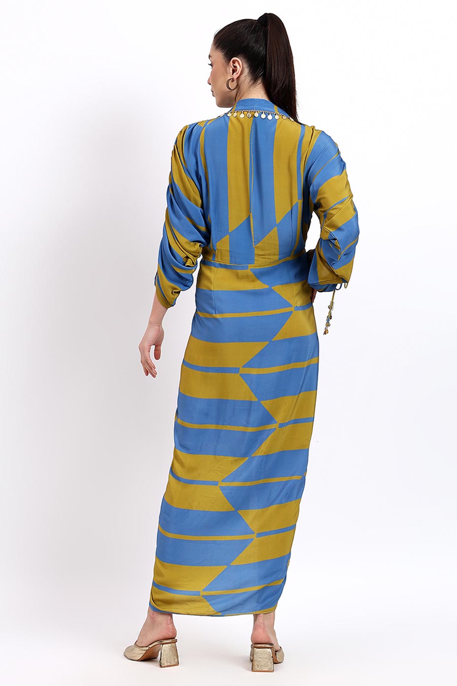 Blue & Green Printed Draped Dress