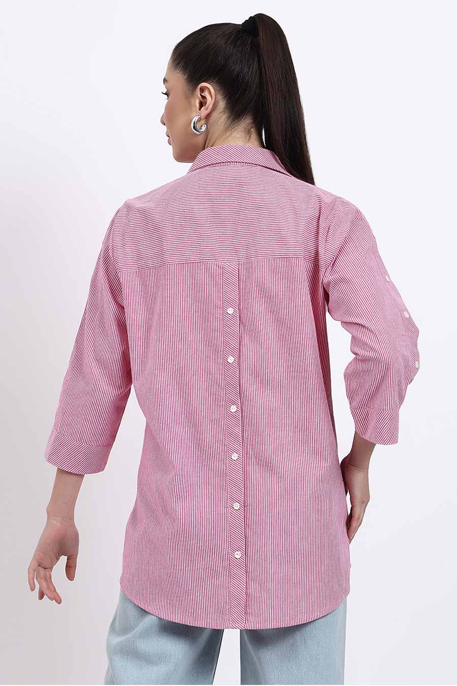 Pink Embellished Striped Shirt