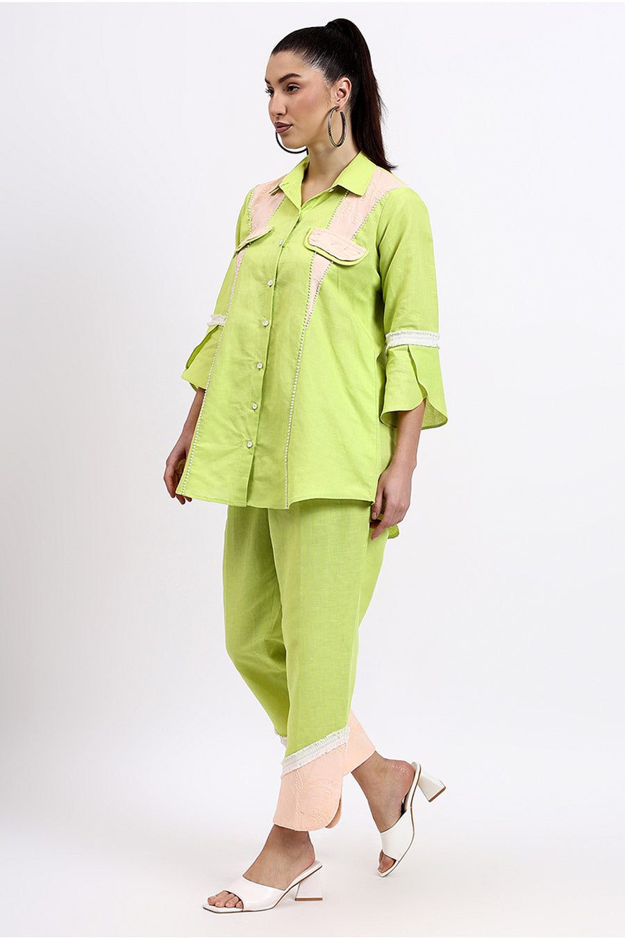 Green Embellished Shirt & Pant Co-Ord Set