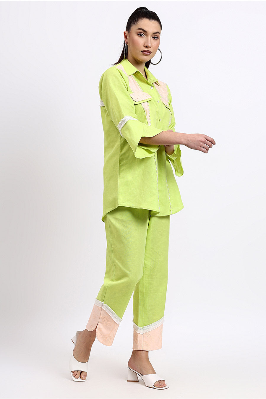 Green Embellished Shirt & Pant Co-Ord Set