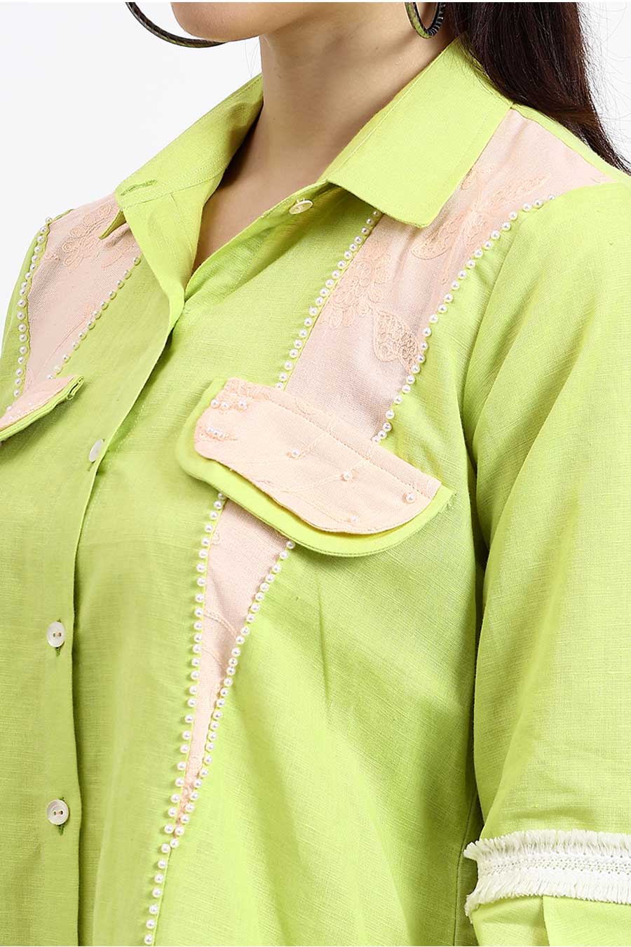 Green Embellished Shirt & Pant Co-Ord Set