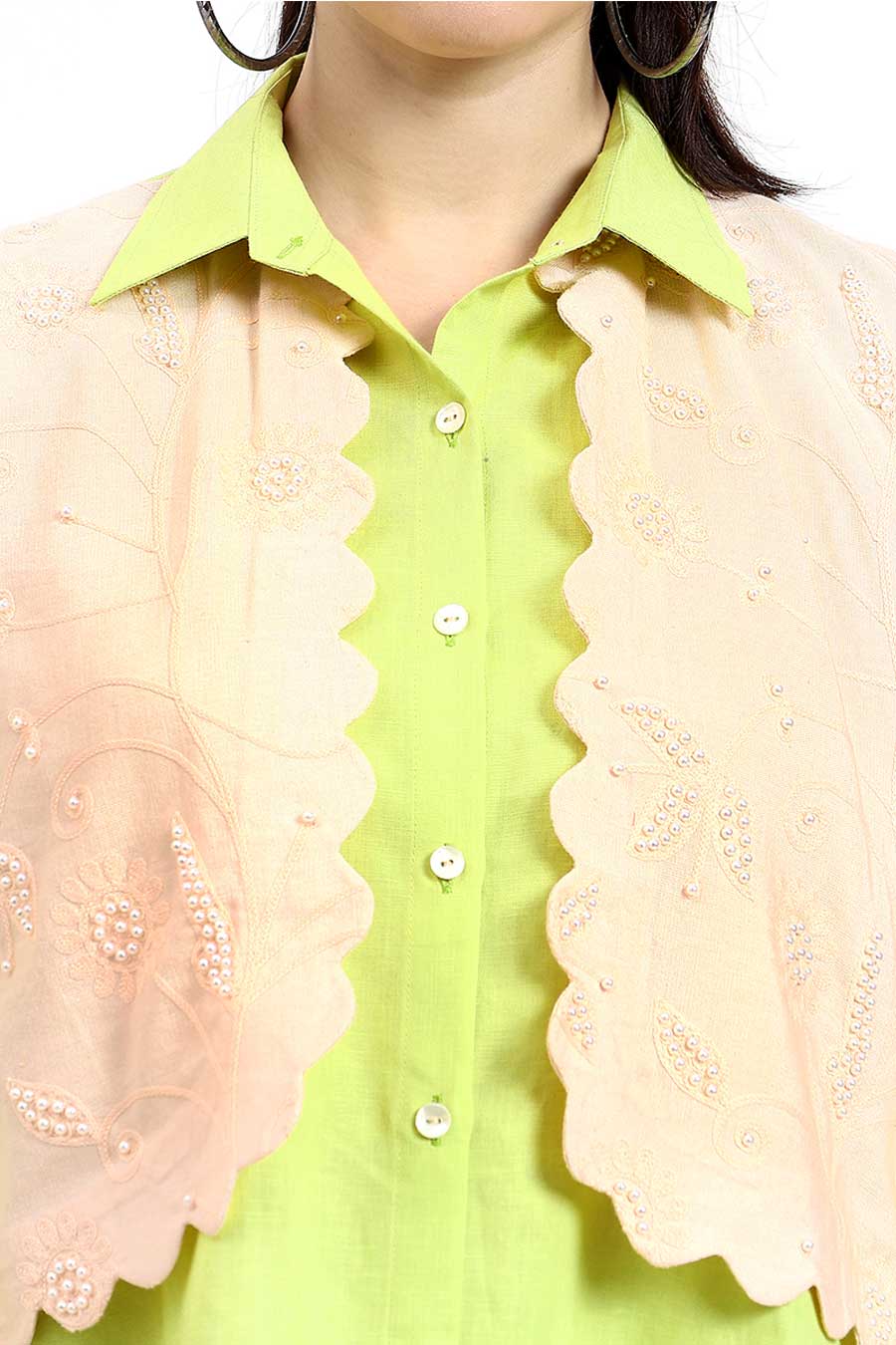 Green Embellished Jacket Shirt & Pant Co-Ord Set