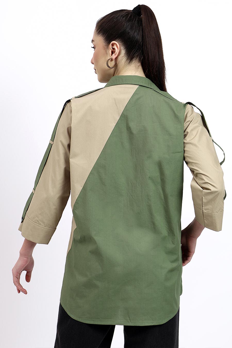 Olive & Beige Embellished Shirt