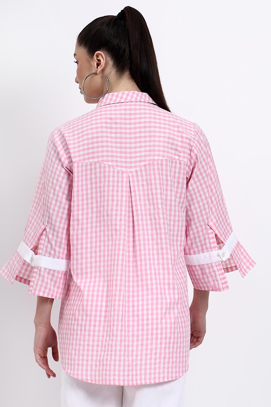 Pink Embellished Checked Shirt