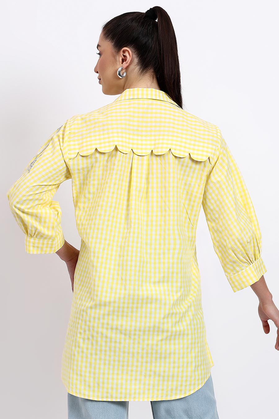 Yellow Embellished High-Low Shirt
