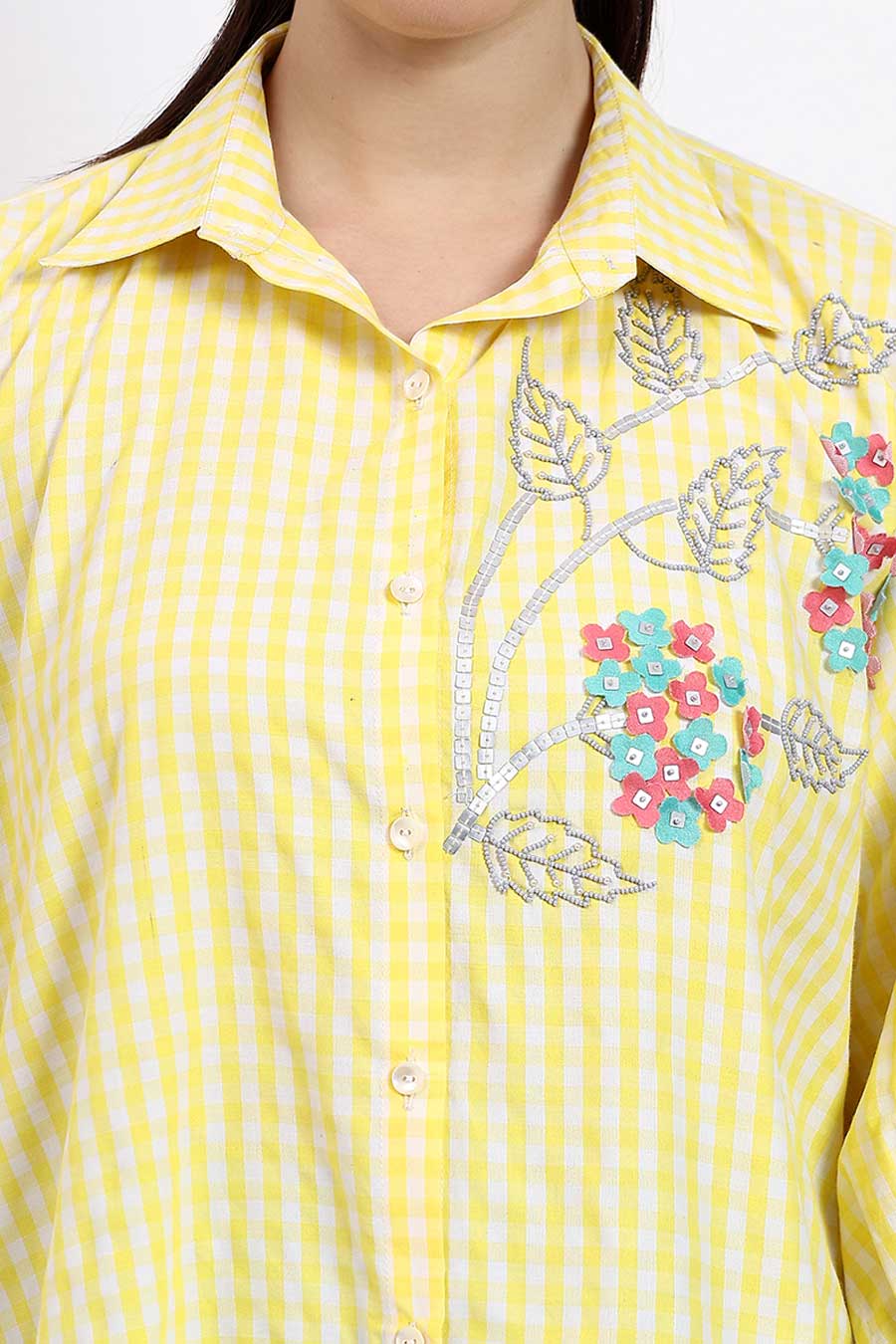 Yellow Embellished High-Low Shirt