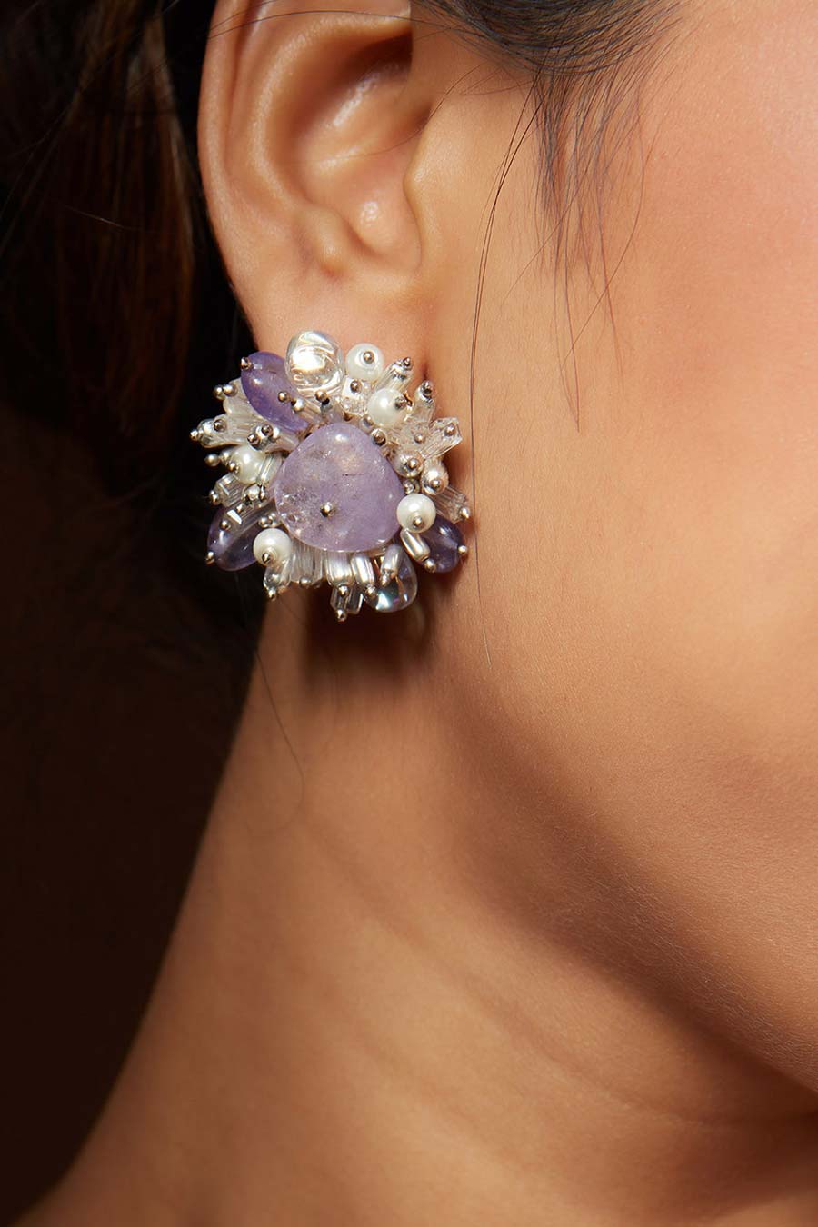 Purple Semi-Precious Stone Stud Earrings