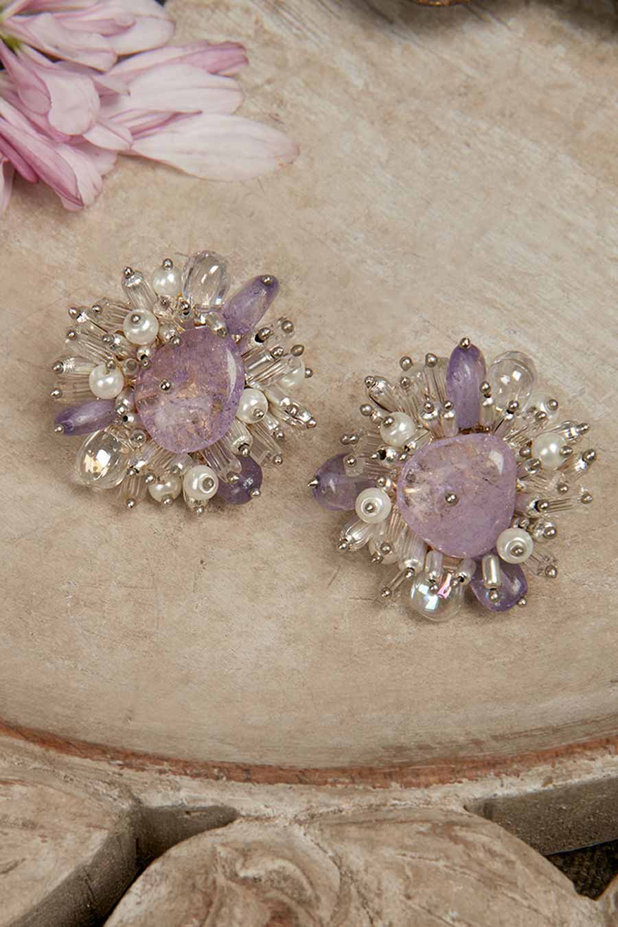Purple Semi-Precious Stone Stud Earrings