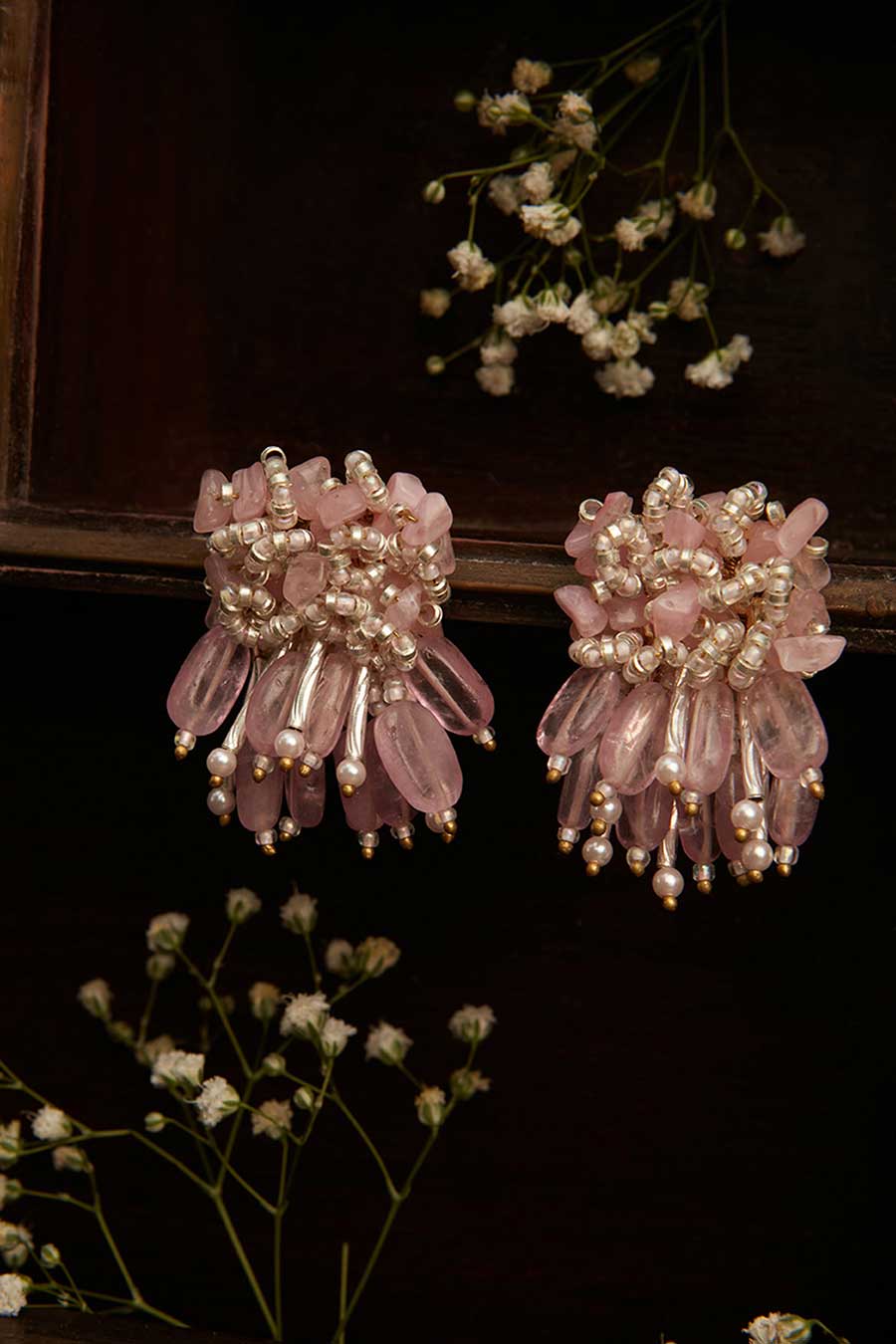 Pink Semi-Precious Stone Stud Earrings