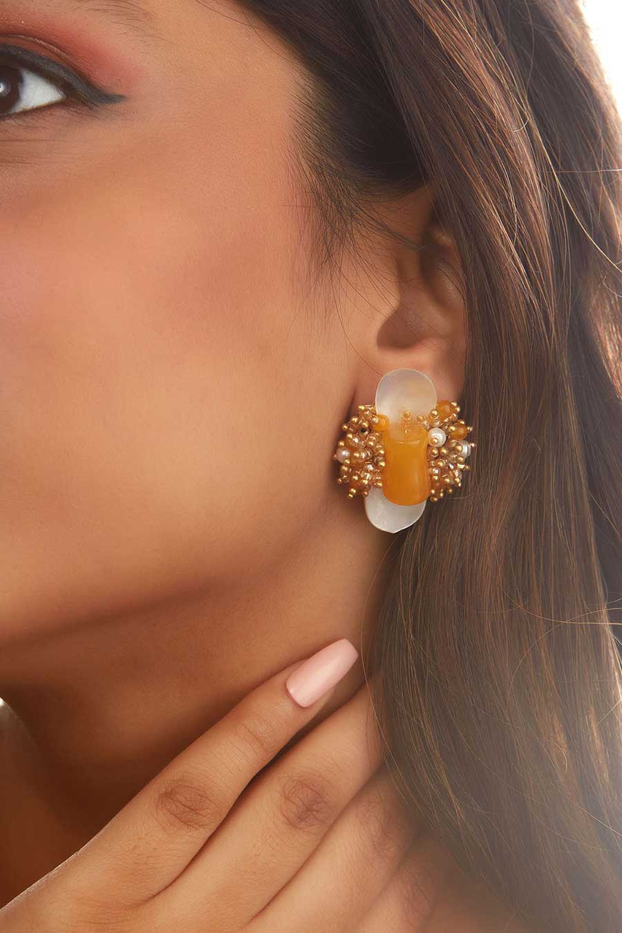 Yellow Semi-Precious Stone Stud Earrings