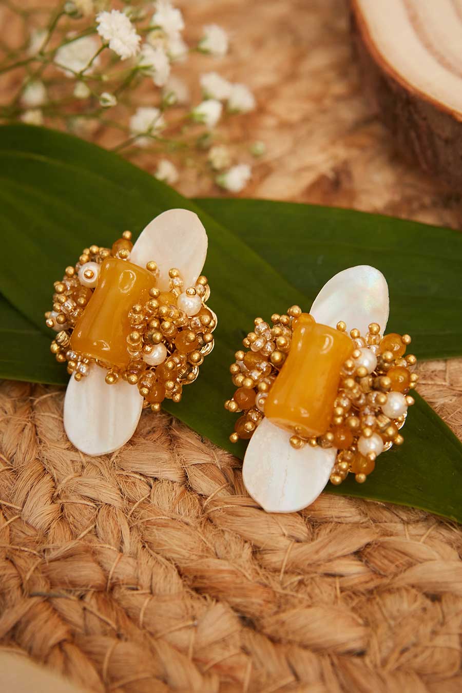 Yellow Semi-Precious Stone Stud Earrings
