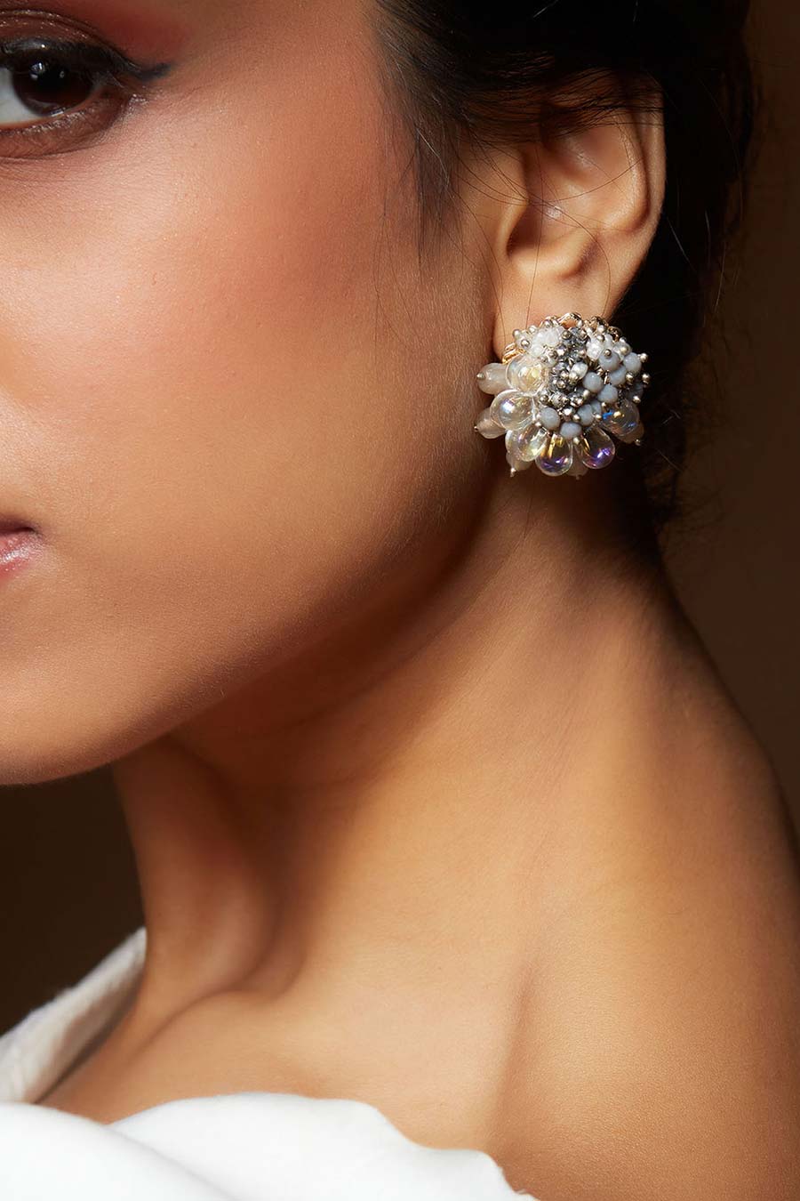 Grey Semi-Precious Stone Stud Earrings