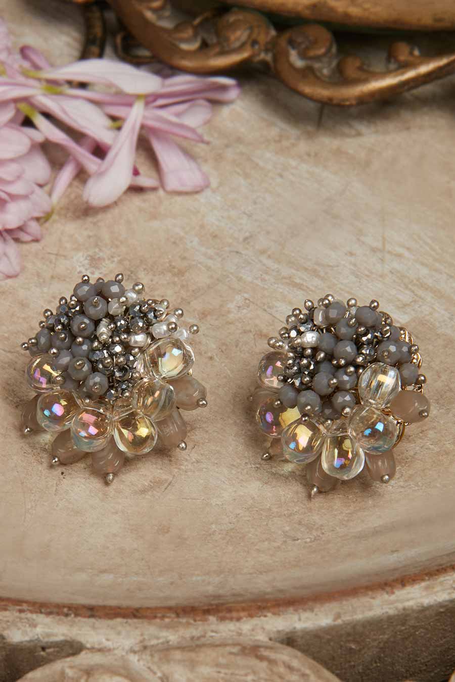 Grey Semi-Precious Stone Stud Earrings