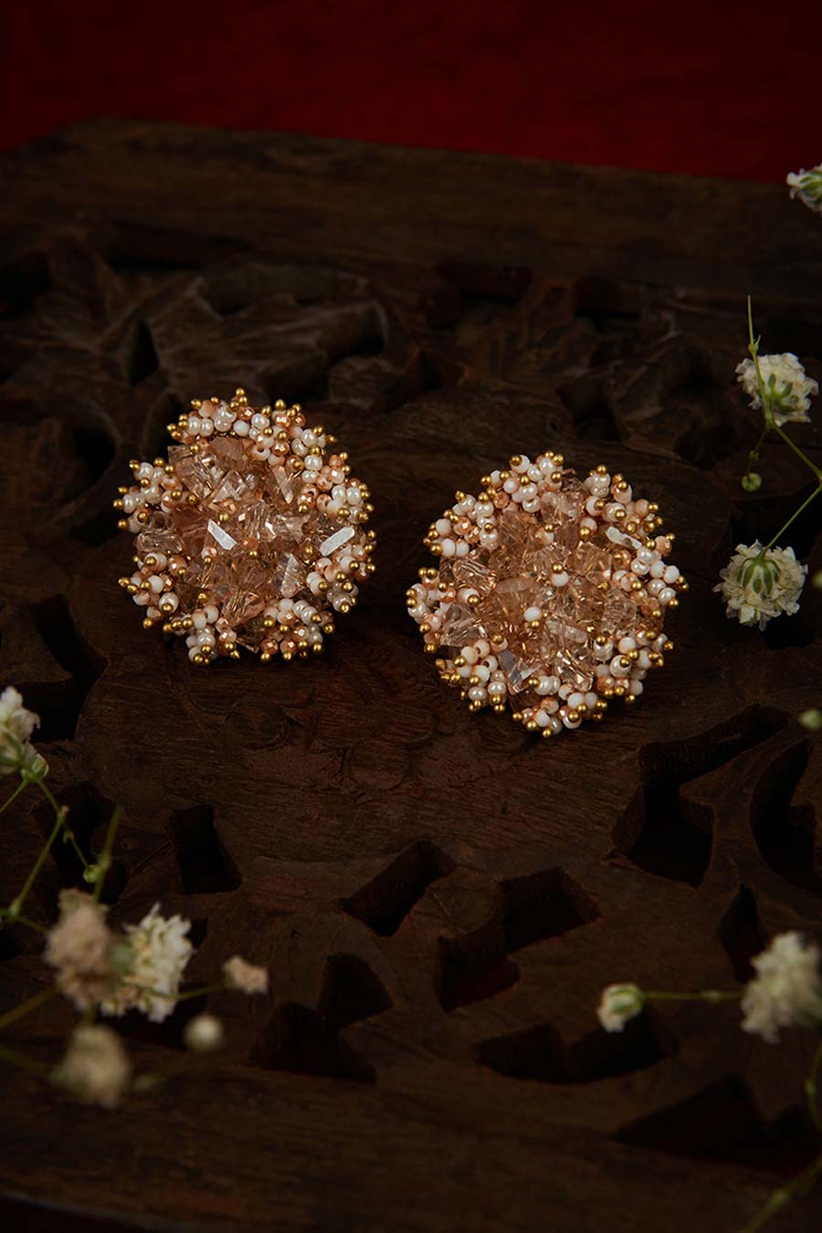 Peach Semi-Precious Stone Stud Earrings