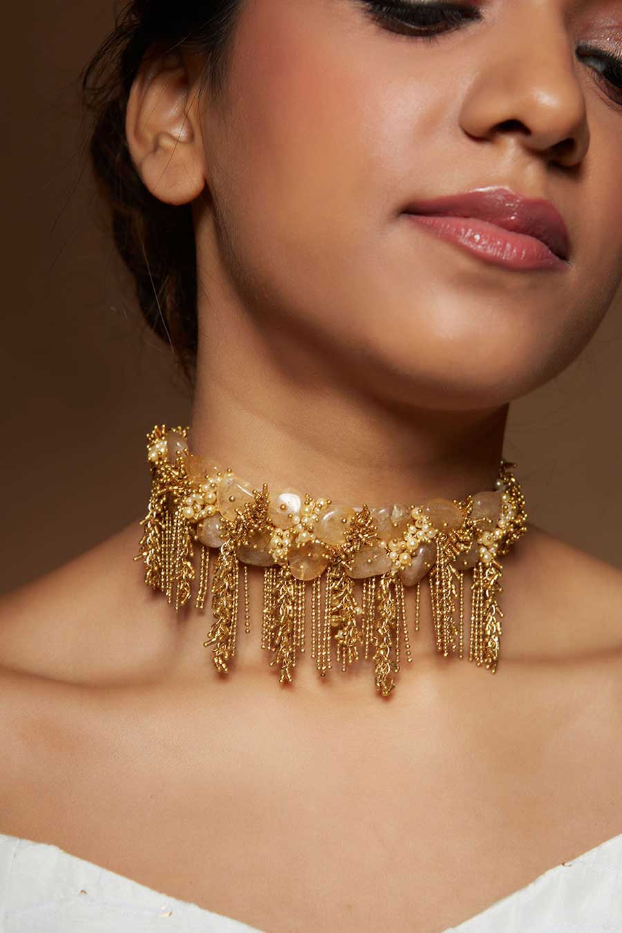 Gold Semi-Precious Stone Choker Necklace