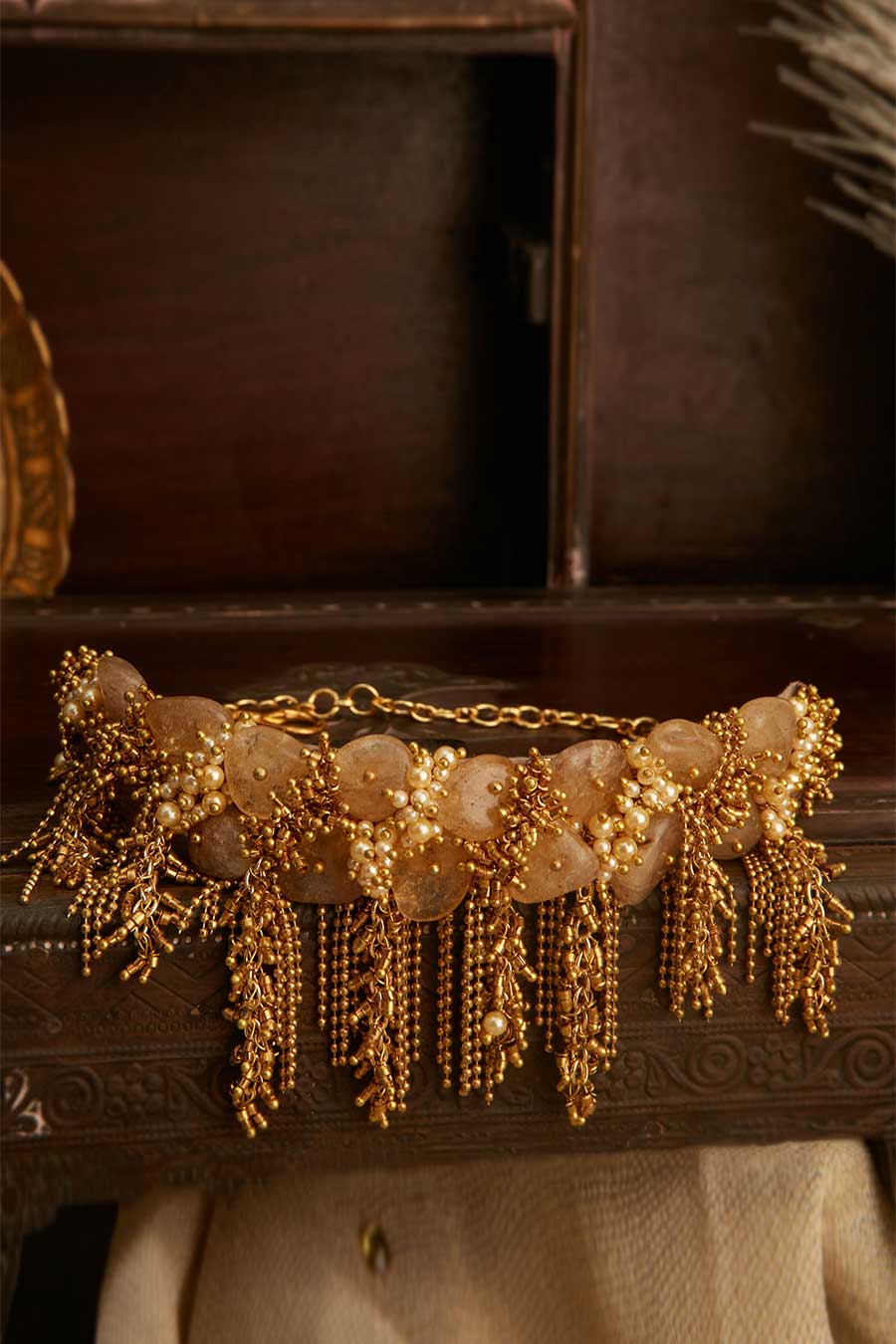 Gold Semi-Precious Stone Choker Necklace