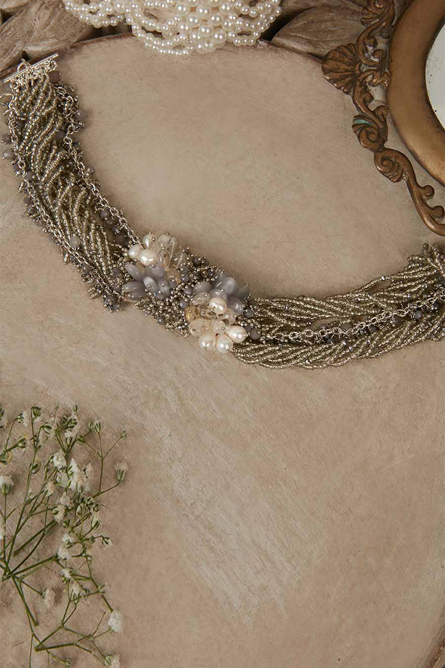 Grey Semi-Precious Stone Choker Necklace