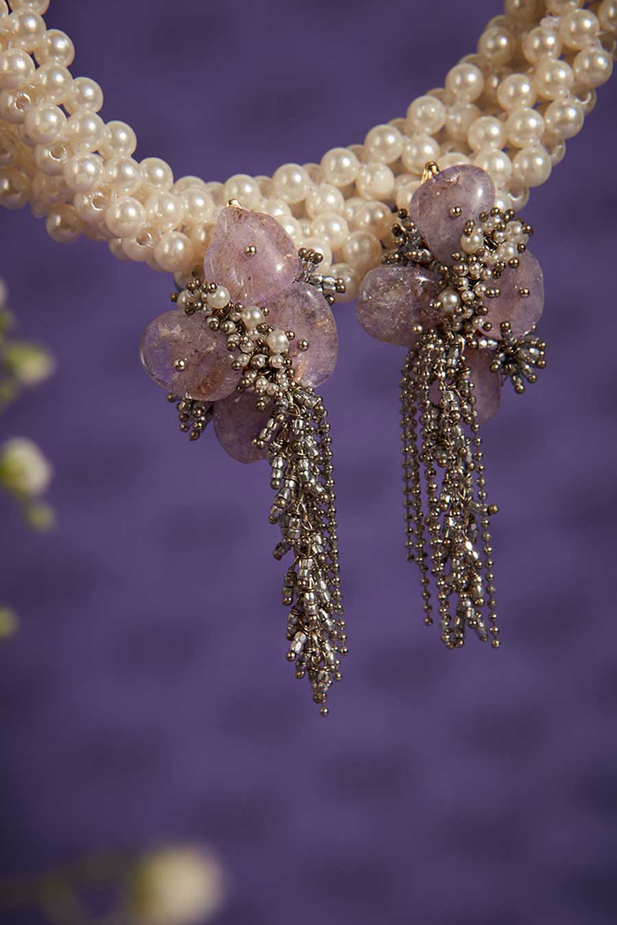 Purple Semi-Precious Stone Dangler Earrings