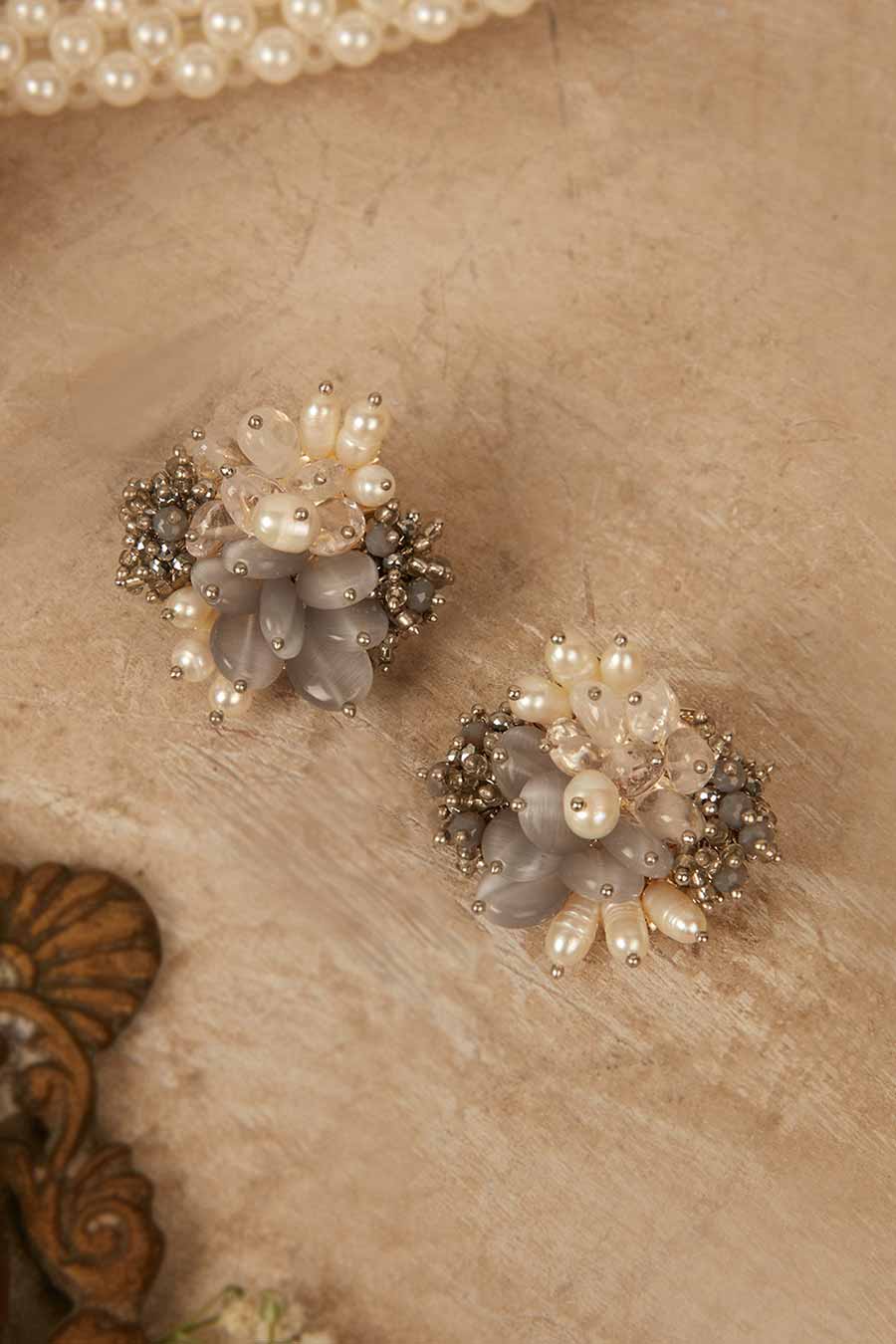 Grey Semi-Precious Stone Stud Earrings