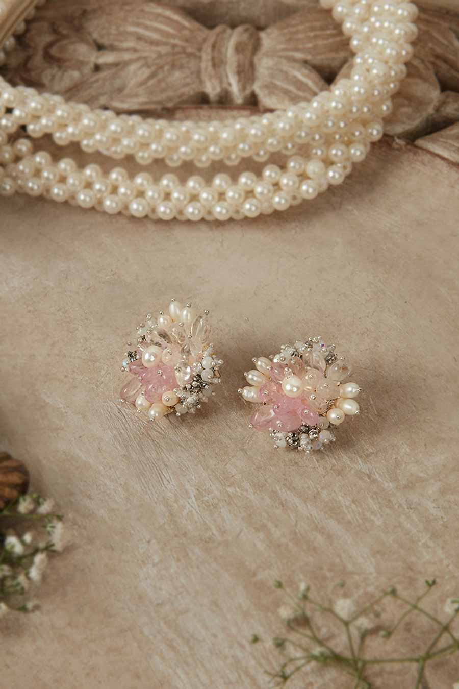 Pink Semi-Precious Stone Stud Earrings