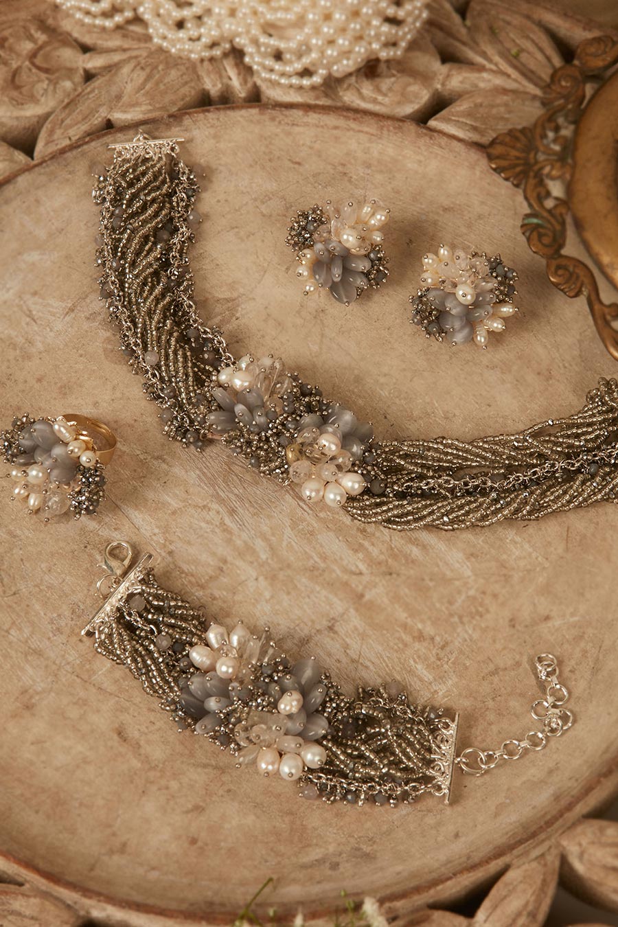 Grey Semi-Precious Stone Choker Set