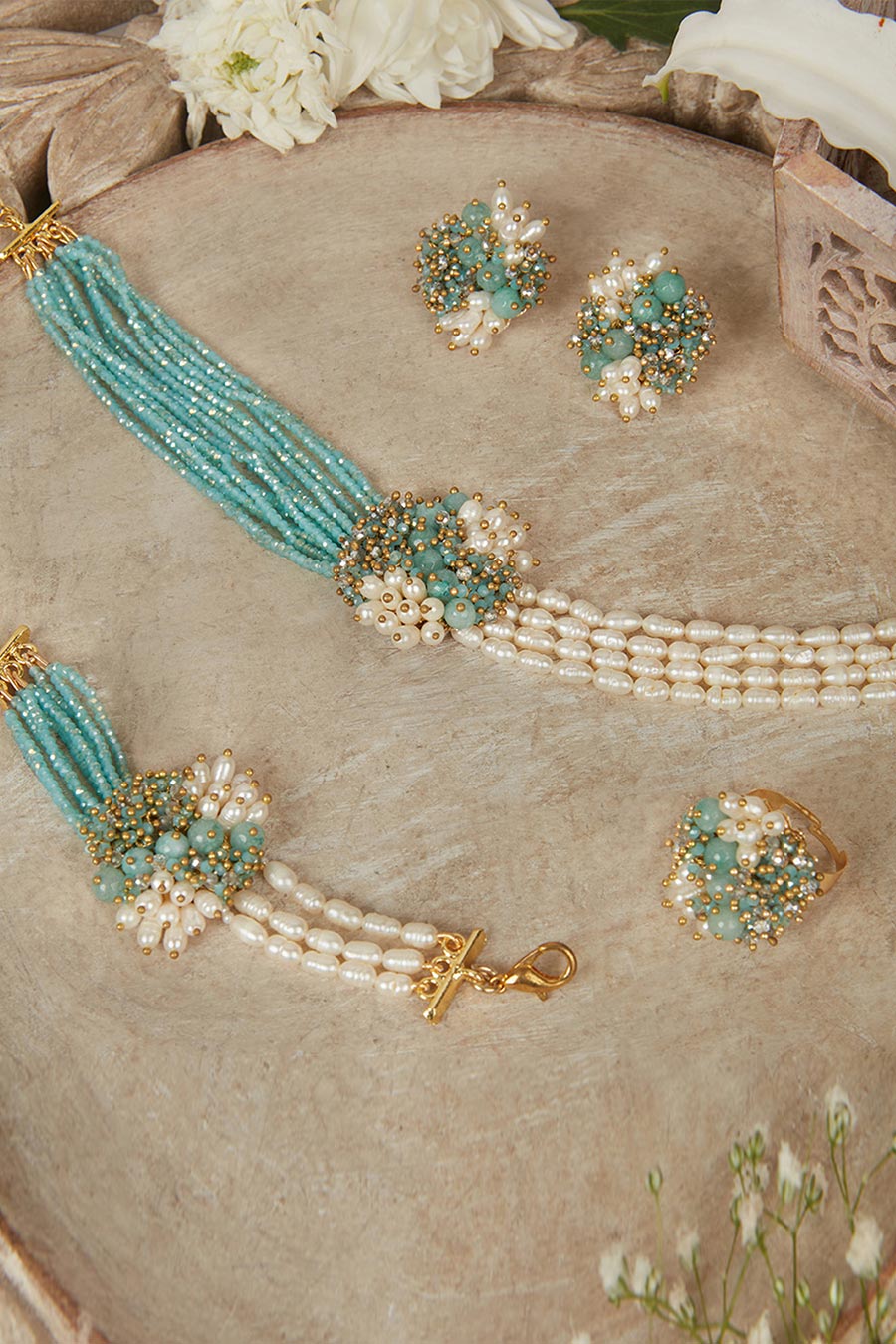 Blue Semi-Precious Stone Choker Set