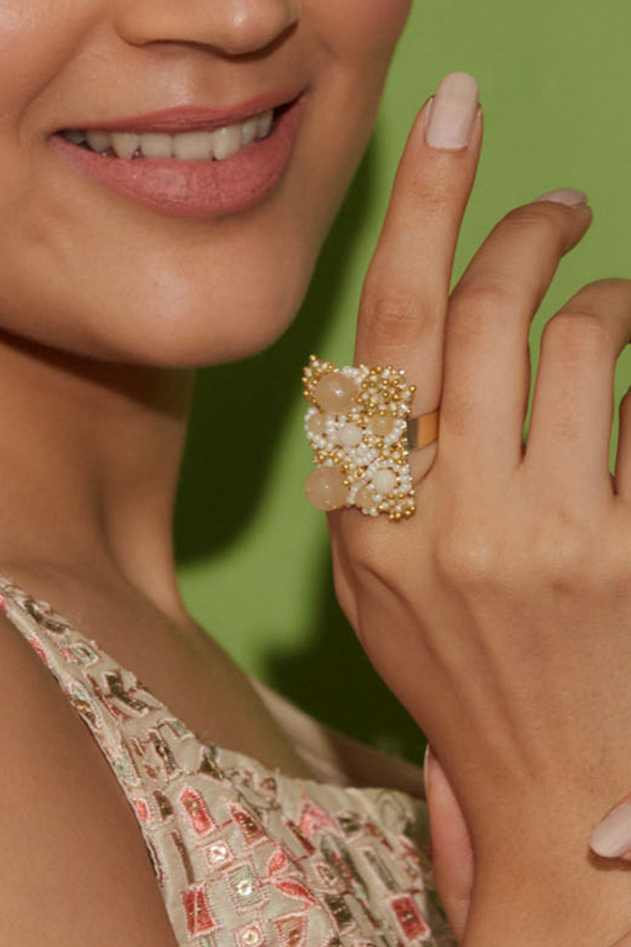 Beige Semi-Precious Stone Ring