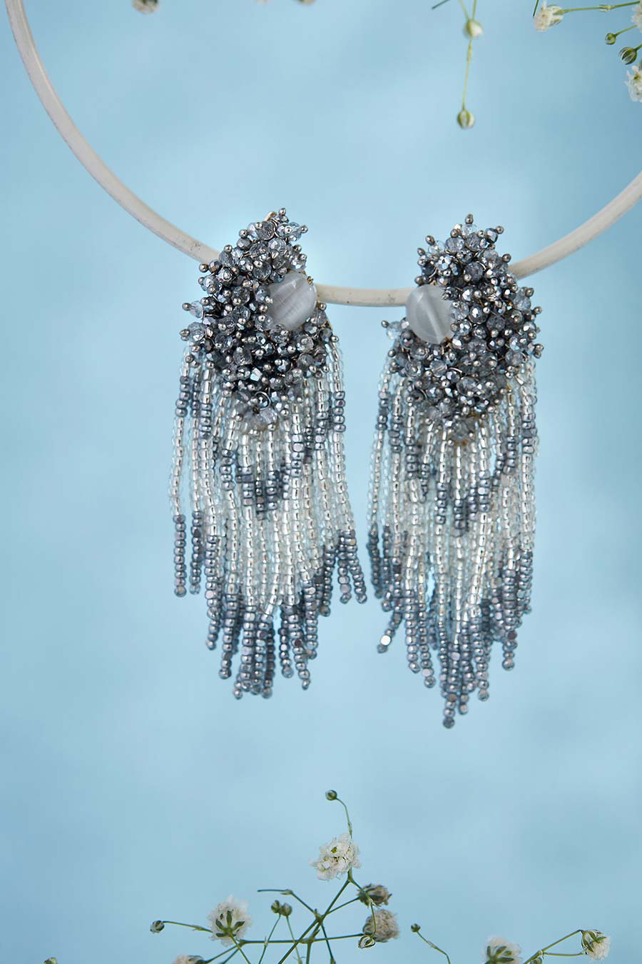 Silver Semi-Precious Stone Dangler Earrings