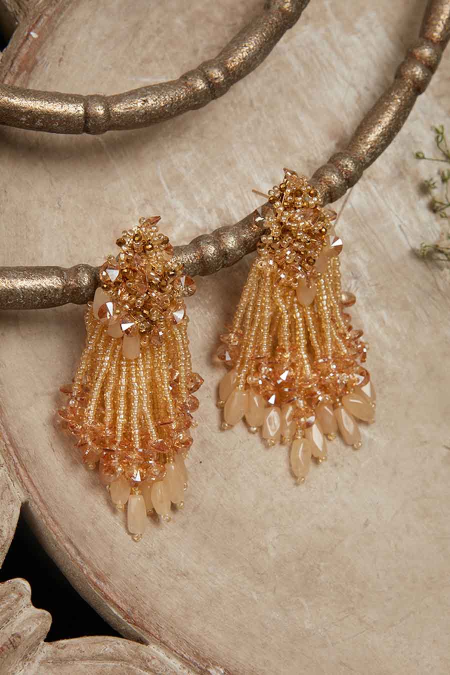 Beige Semi-Precious Stone Dangler Earrings